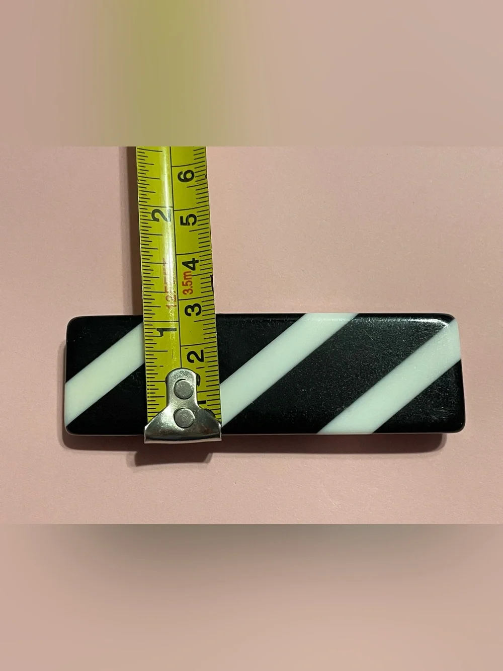 Vintage Black and White Plastic Stripe Bar Pin #7510